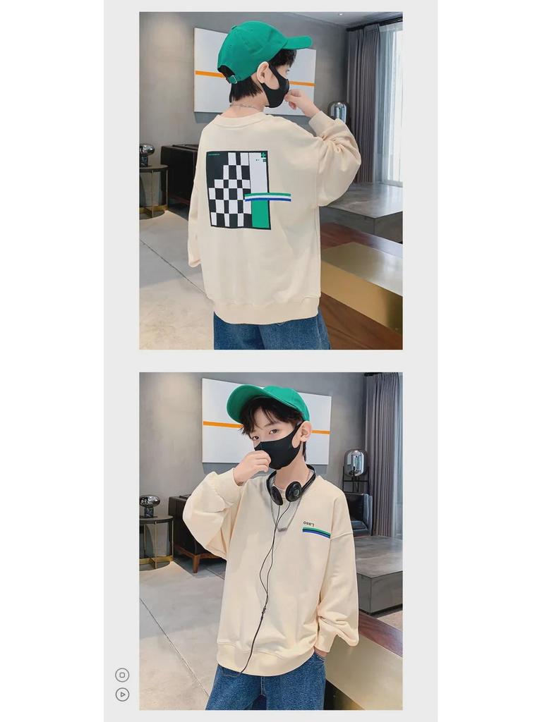 2023 Мальчики Свитшот В Корейском Стиле Круглый Вырез - Весенний и Осенний Принт Пуловер Для Детей