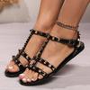 Summer Sandals Rivet Sandals One-line Buckle Open-toe Flat-heeled Sandals