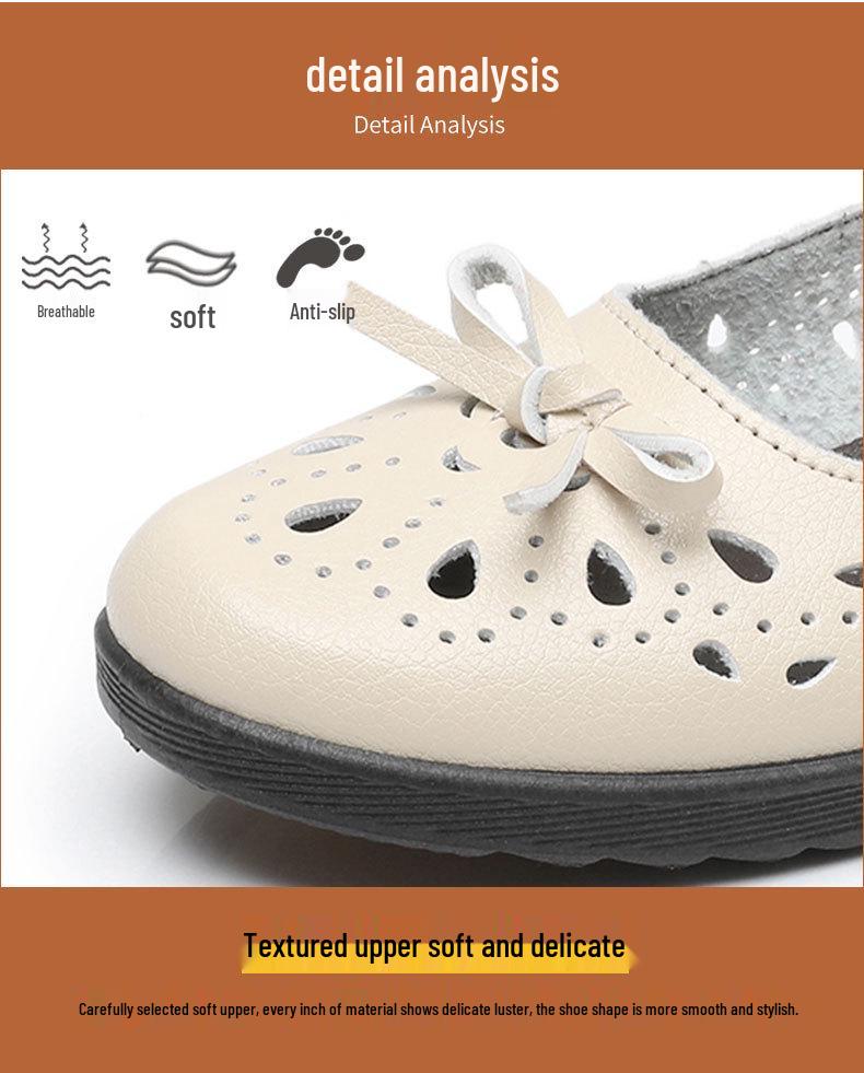 Весенние кожаные сандалии на мягкой подошве | Нескользящие дышащие балетки для женщин и пожилых