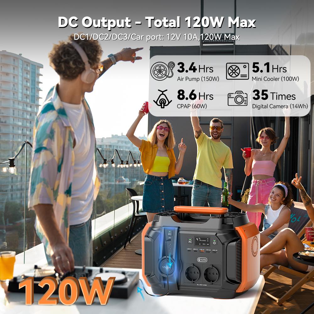 AC 230V 500W(Peak 1000W) Portable Power Station EU Solar Generator 540Wh 120W DC Power Battery Camping Outdoor RV