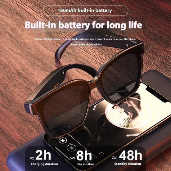 Умные солнцезащитные очки с Bluetooth, открытым ухом, голосовым управлением, функцией Hands-Free, перезаряжаемые, с защитой от ультрафиолета