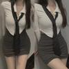 "Women's Slim Fit Autumn White Shirt and Half-Length Skirt Set"