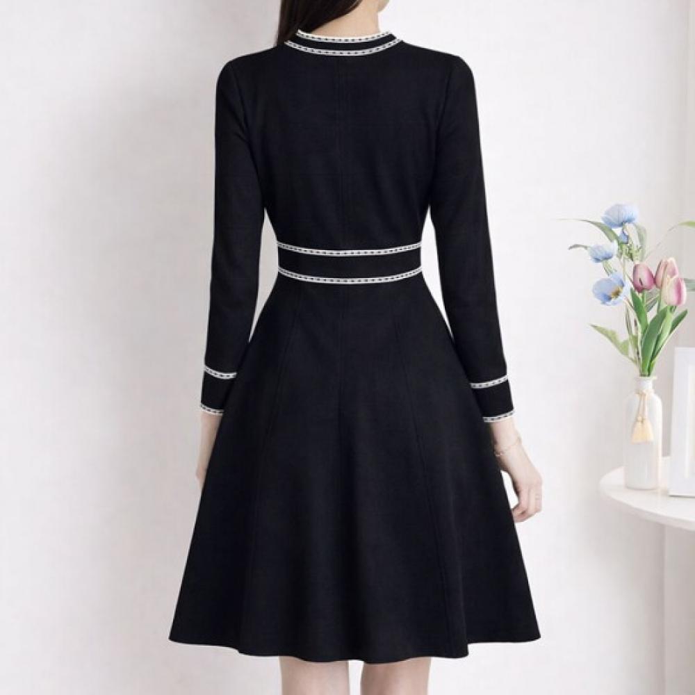 Morris Coming Home Women Color Block Pocket Long Sleeve Flare Dress M2602op610a