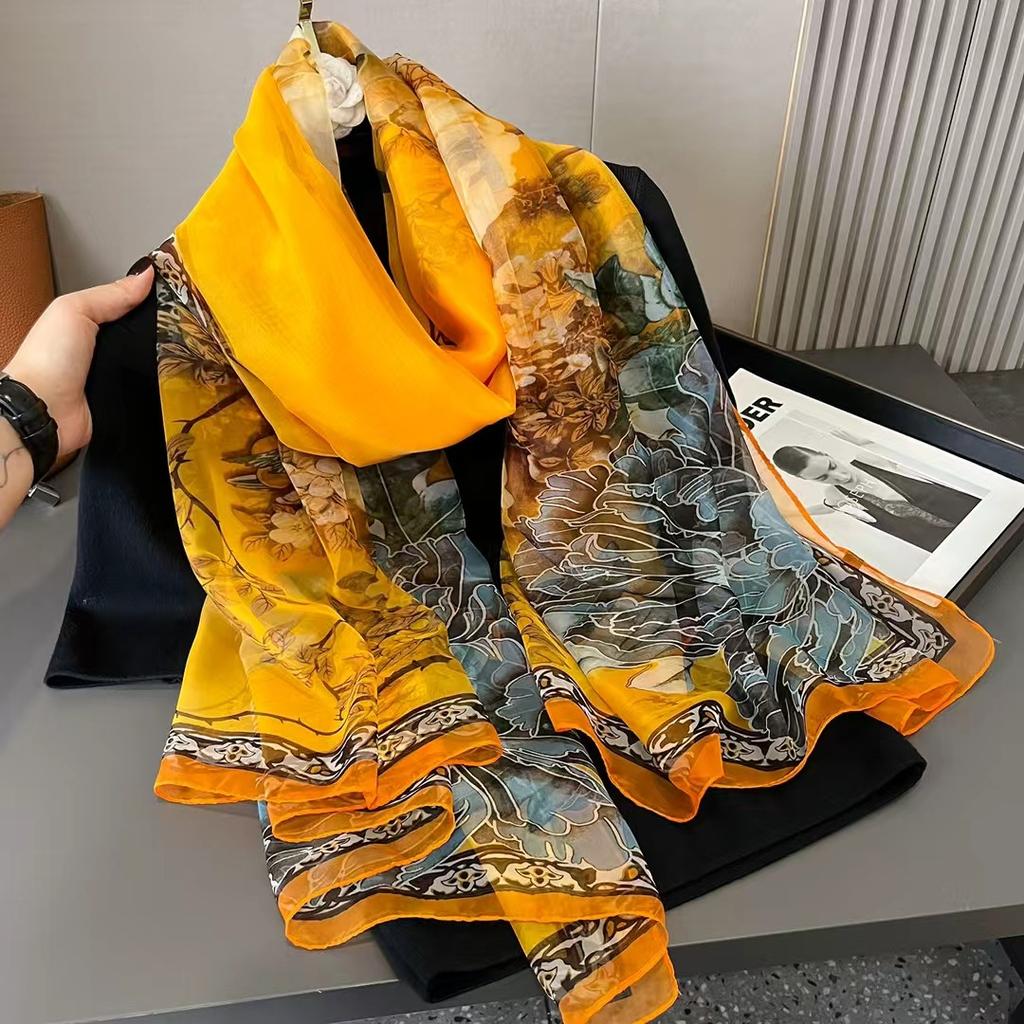 Новая летняя шаль из искусственного шелка для женщин, дышащий шелковый шарф с синим и белым фарфоровым принтом, тонкий газовый шарф для головы, шарф для матери