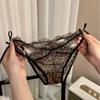 Сексуальные кружевные стринги с леопардовым принтом и тонкими бретелями для женщин - Низкая талия, Прорезной дизайн, Треугольные трусики