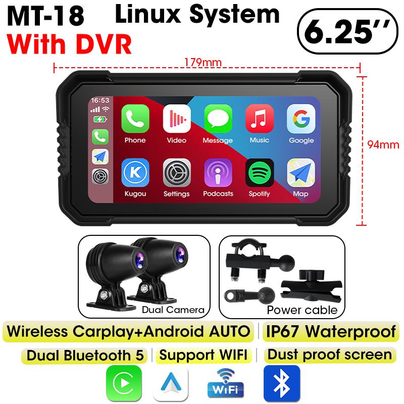 6,25-дюймовый мотоциклетный навигационный видеорегистратор беспроводной CarPlay Android Auto IP67 водонепроницаемый двойной Bluetooth Moto дисплей экран портативный