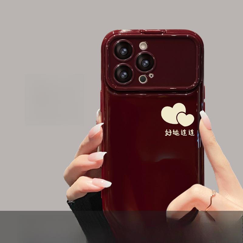 Подходит для Apple 16PRO Чехол для телефона с большим окном 15, Мягкий силикон 14, Свадьба 13, Винно-красный 8