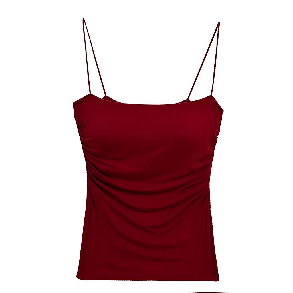 Summer Girl Pleated Camisole with Thin Straps for Slim Look - Sweet & Spicy Sleeveless Top