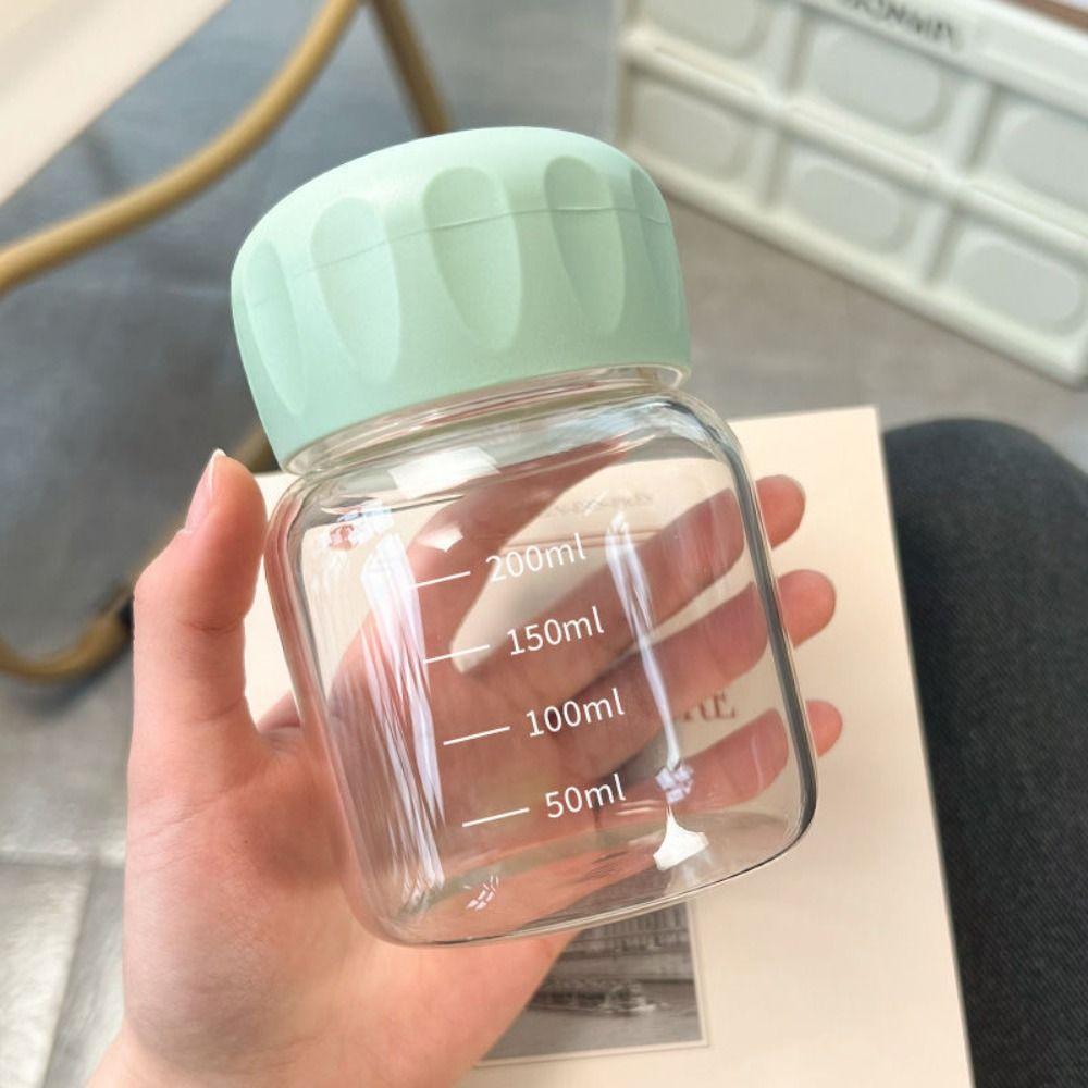 300ml Glass Water Cup Transparent With Scale Mini Leak-proof Breakfast Cup Portable Juice Mug Drink Container Travel Home Gift