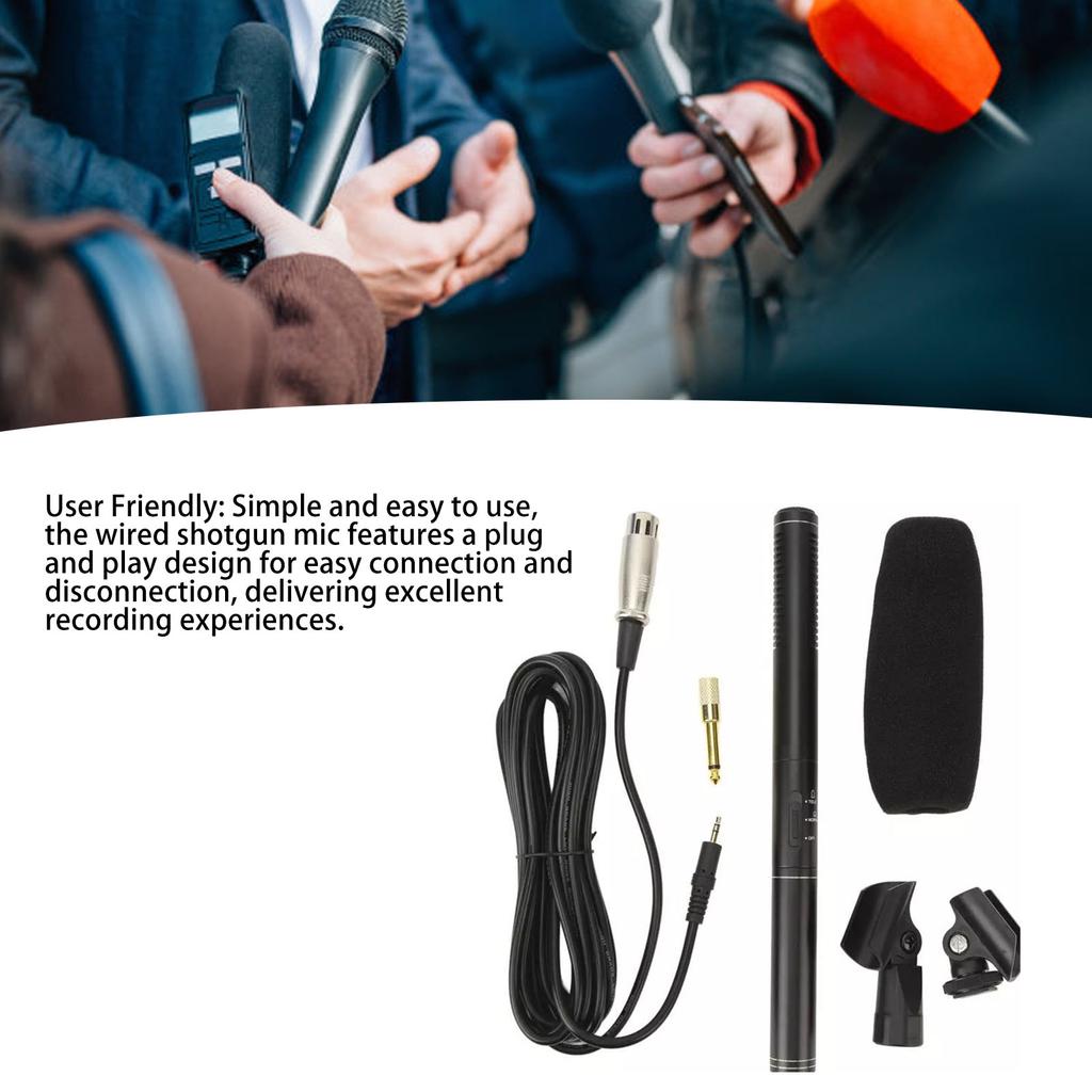 Shotgun Microphone ABS Metal Wired Professional Interview Microphone with XLR Cable Windscreen for Video Camcorder DSLR