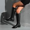 Pu Leather Knee High Boots Women Autumn Winter Pointed Toe High Heels Long Boots Woman Fashion Buckle Square Heel Botas Mujer