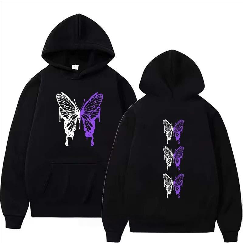 Women Men New Butterfly Pattern Hoodie Fashion Casual Sports Long Sleeve Pullover Autumn Winter Cotton Neck Vintage Sweatshirts