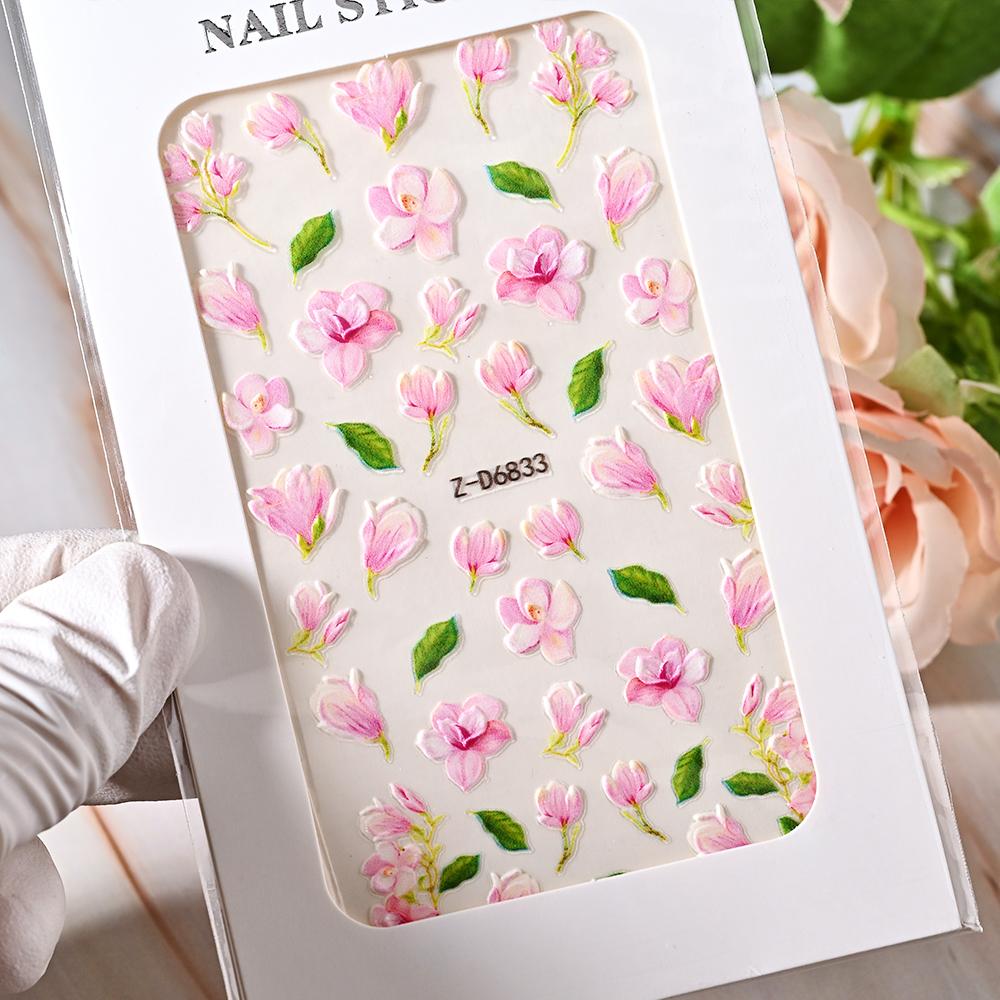 1pc 5D Bee Butterfly Flower Embossed Nail Sticker Self-Adhesive Acrylic Sunflower Engrave Decal Manicure Slider Decoration6x10cm