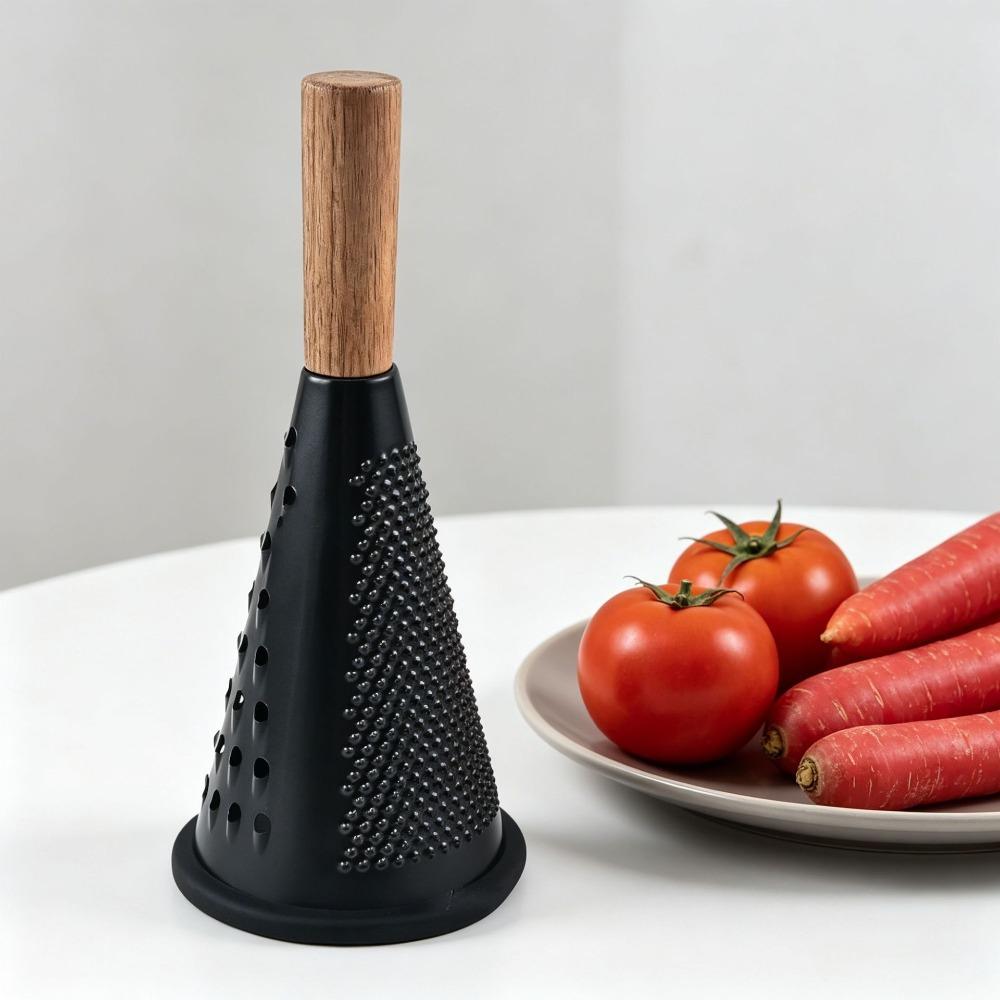 Stainless Steel Cheese Grater Wooden Handle Garlic Grinder Black Conical Vegetable Grater Carrot