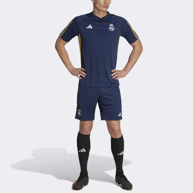 Adidas Тренировочные шорты Real Madrid Tiro 23 с полосатым принтом логотипа, эластичной талией и прямыми штанинами, футбольные шорты сезона 23, мужские шорты, чернильно-синие IB0870