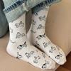Носки средней длины с принтом собаки Женские Японские Kawaii Мультяшные Милые Носки Хлопковые Дышащие Повседневные Уличная Одежда Черно-белые Носки Sox