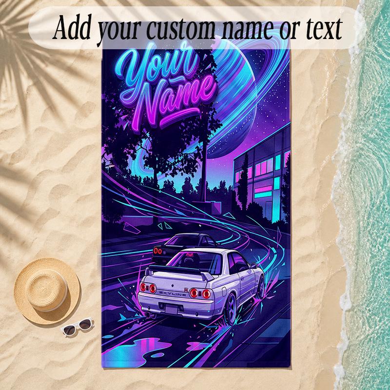 Rainbow Theme Soft Beach Towel Personalized Custom Name Text Towel Portable for Beach Pool Travel