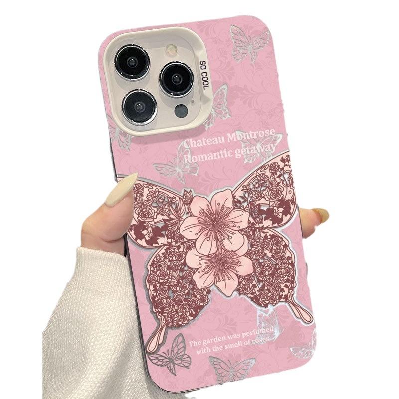 Pink Butterfly Premium Mobile Phone Case Suitable for Apple 16 Protective Case 15IMD Anti Fall IPhone 13 New 12 Women