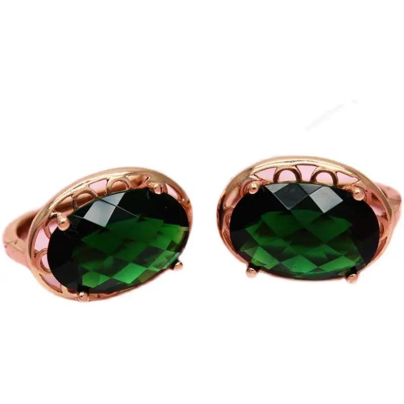 Серьги из фиолетового золота 585 пробы с зеленым камнем-кабошоном – Женские модные украшения в стиле легкой роскоши с золотым покрытием.
