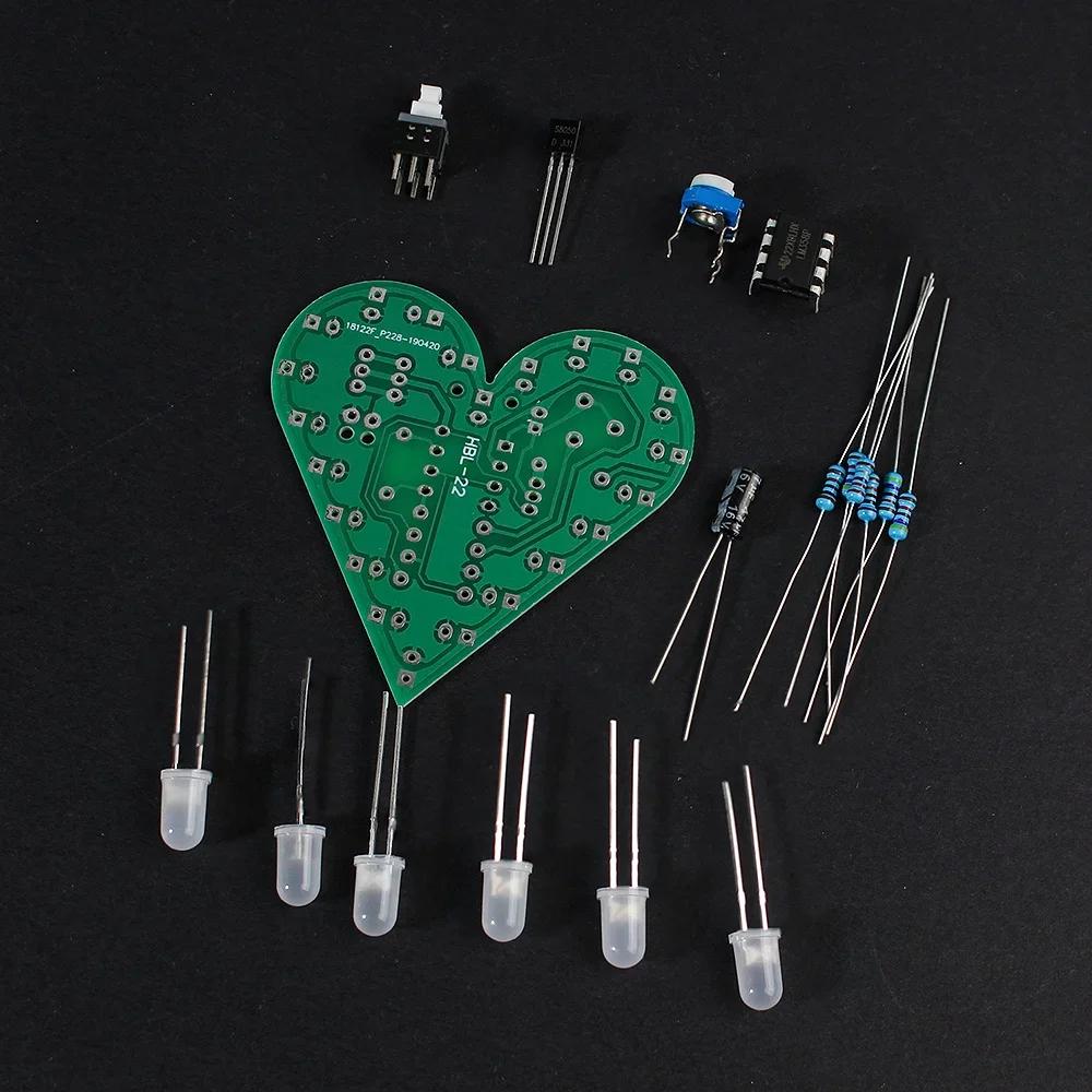 DIY Kit Heart Shape LED Breathing Light Electronic Kit DC 4V-6V White Red Blue Electronics Components Welding Practice Board