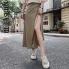 HI-FASHION Summer Elegant Stain Women A-Line Long Skirts Side Split High Waist Fashionable Umbrella Beach Female Skirts