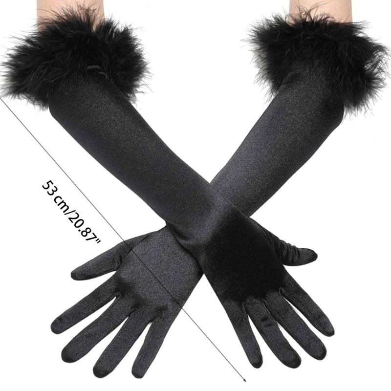 Fluffy Cuff Long Sleeve Gloves Banquet Dress Gloves Solid Color Warm Polyester Elastic Autumn Winter Driving Glove