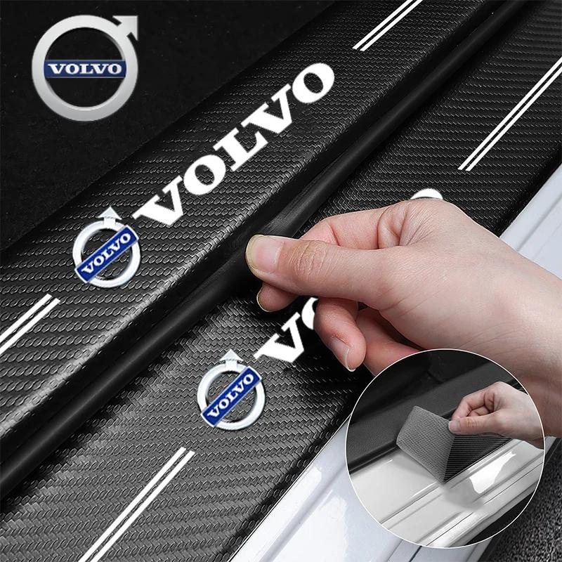 juchq4 For Volvo 4pcs New Car Door Sill Threshold Carbon Fiber Plate Decals Stickers For Volvo XC60 V40 V50 XC90 S60 V90 V70 XC40 V60 S