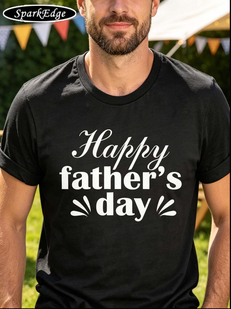 1pc SparkEdge Happy Father's Day White Text On Black Background Cursive And Block Lettering Decorati