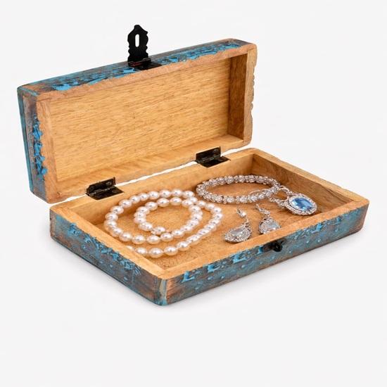 20.32 cm Wooden Jewellery Storage Box with Tree of Life Design Blue Trinket Organizer with Metal Lock Ideal for Women, Wedding Festival Gifts