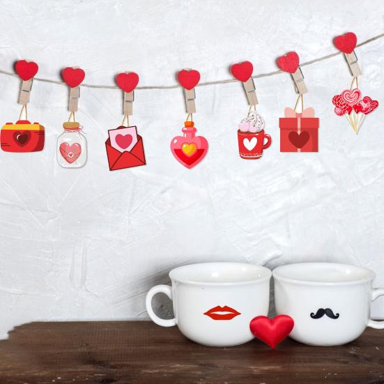 8 шт., украшения ко Дню святого Валентина, узор в виде сердца, дизайн гнома, создают атмосферу с подвесными декоративными подвесками из веревки