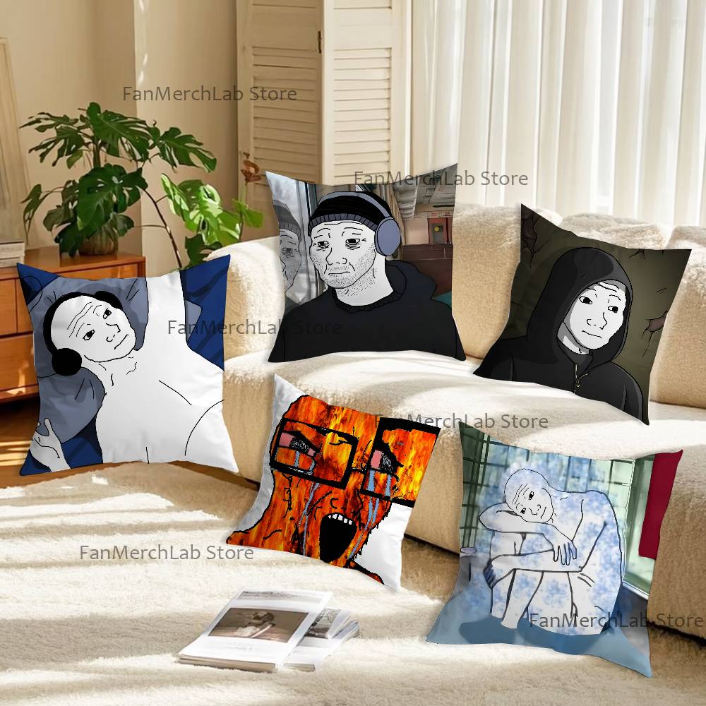 Creative Funny Wojak Meme Pillow Case For Sofa Decor Car Office Room Printing Cushion Cover Decorations and Protector