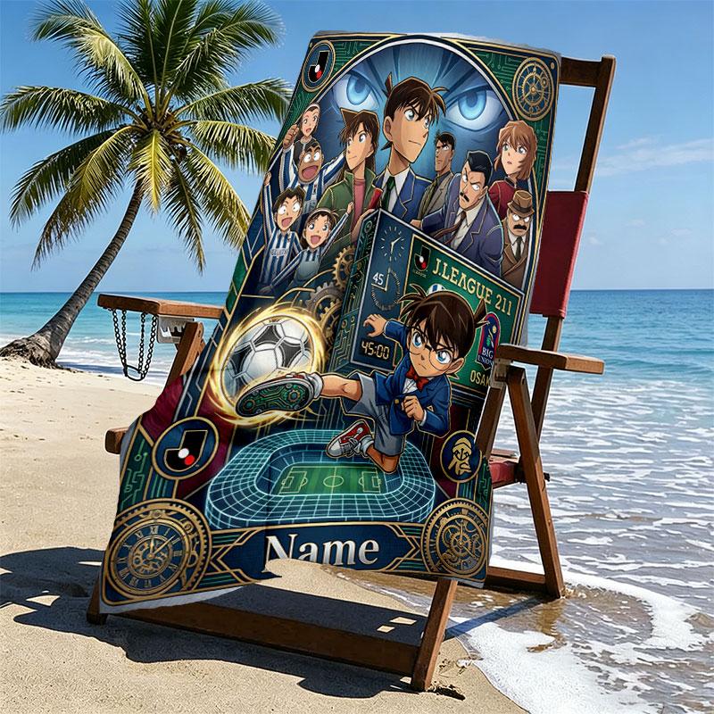 Custom Name Personalized Detective Conan Print Beach Towel, for Trip Camping Beach Party Home Decor, Birthday Gift for Family & Friends