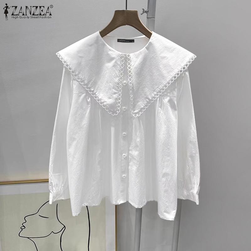 ZANZEA Женская повседневная блузка с длинным рукавом и воротником-куклой