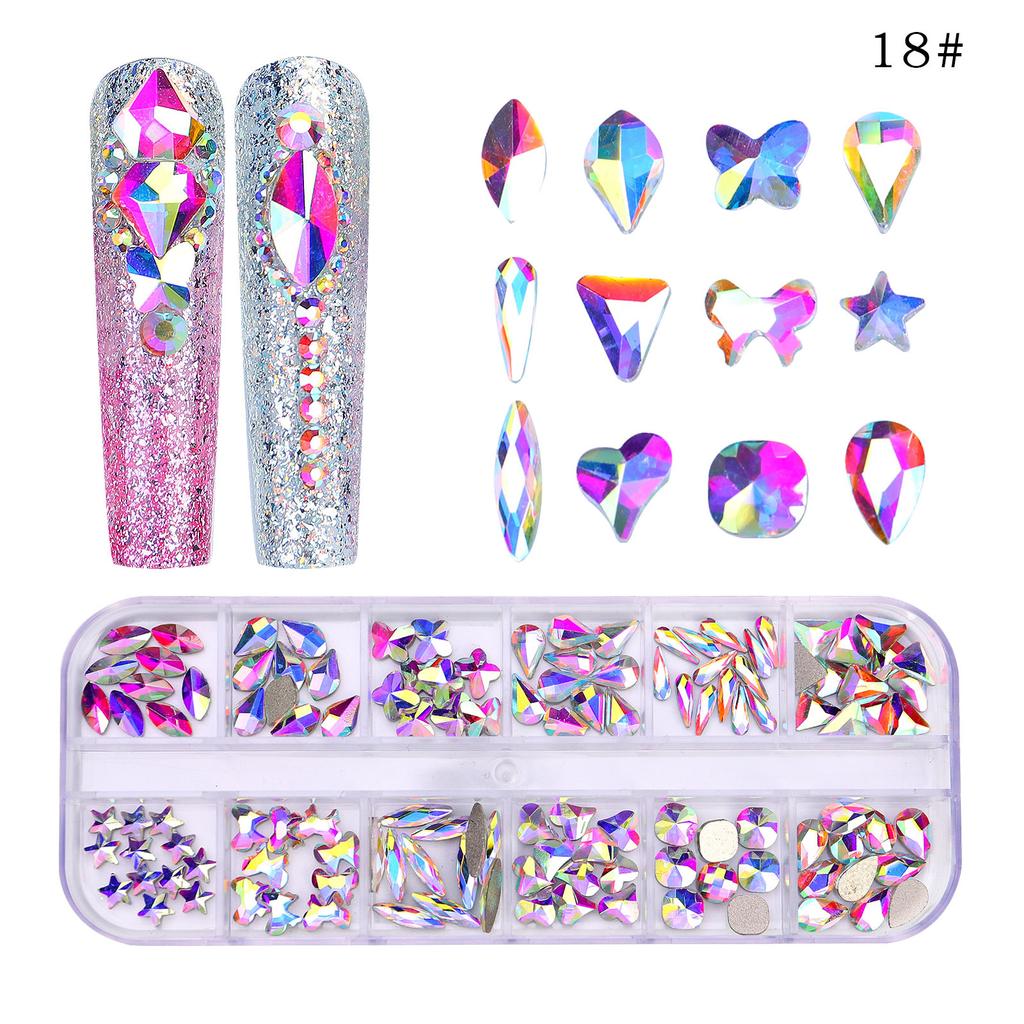12 Grid Nail Art Diamond Special-Shaped Diamond Flat-Bottomed Rhinestone Ab Nail Art Jewelry Drill Nail Decoration Direct Sales