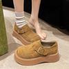 2024 New Popular Winter Pedal Small Fashionable Retro Loafers Muffin Platform Single Shoes Increase Height Outer Wear