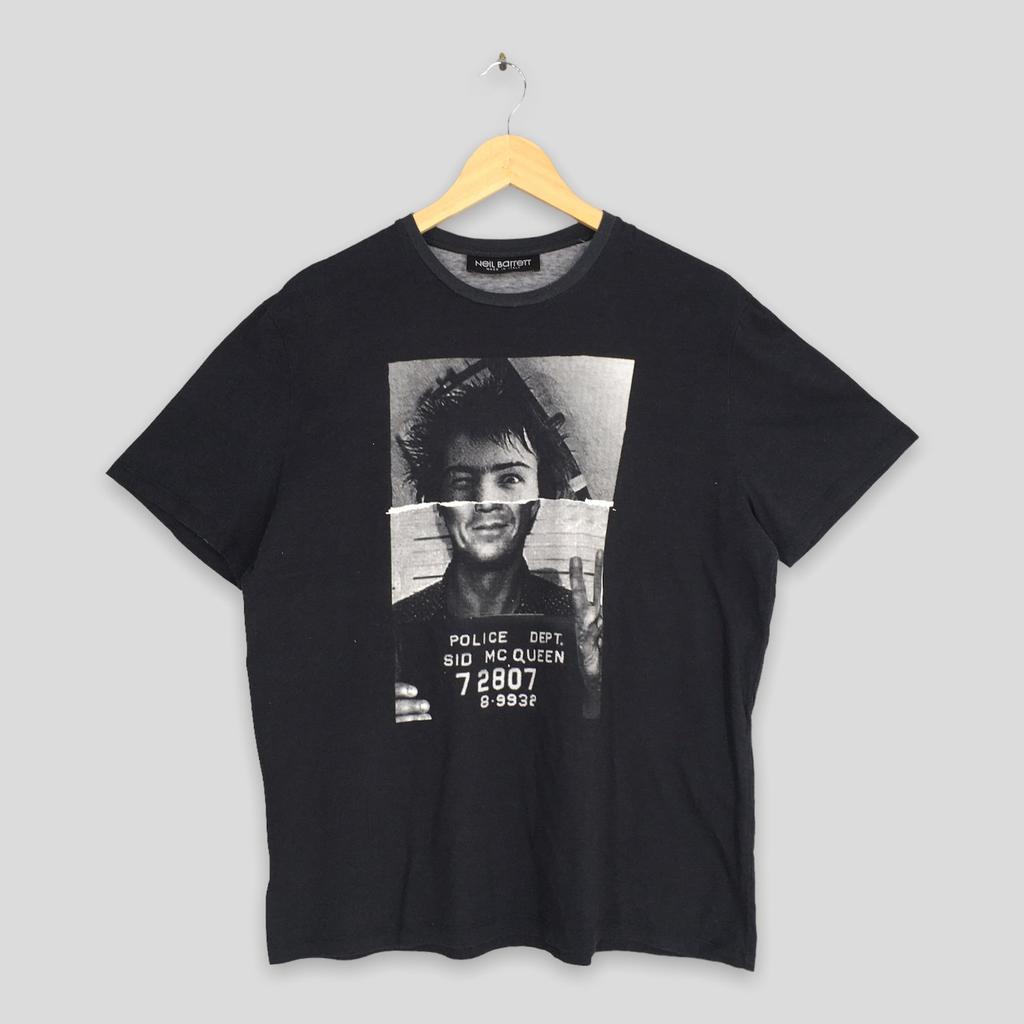 Vintage Neil Barrett Sid McQueen Hybrid Mugshot T shirt Medium Neil Barret Sid Vicious Punk Sex Pistols Designer Black Tees Size M