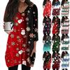 Womens Tops V-neck 3/4 Sleeve Blouses Casual Mid-length Shirts Fashion Christmas Print Tunic Tops With Pockets