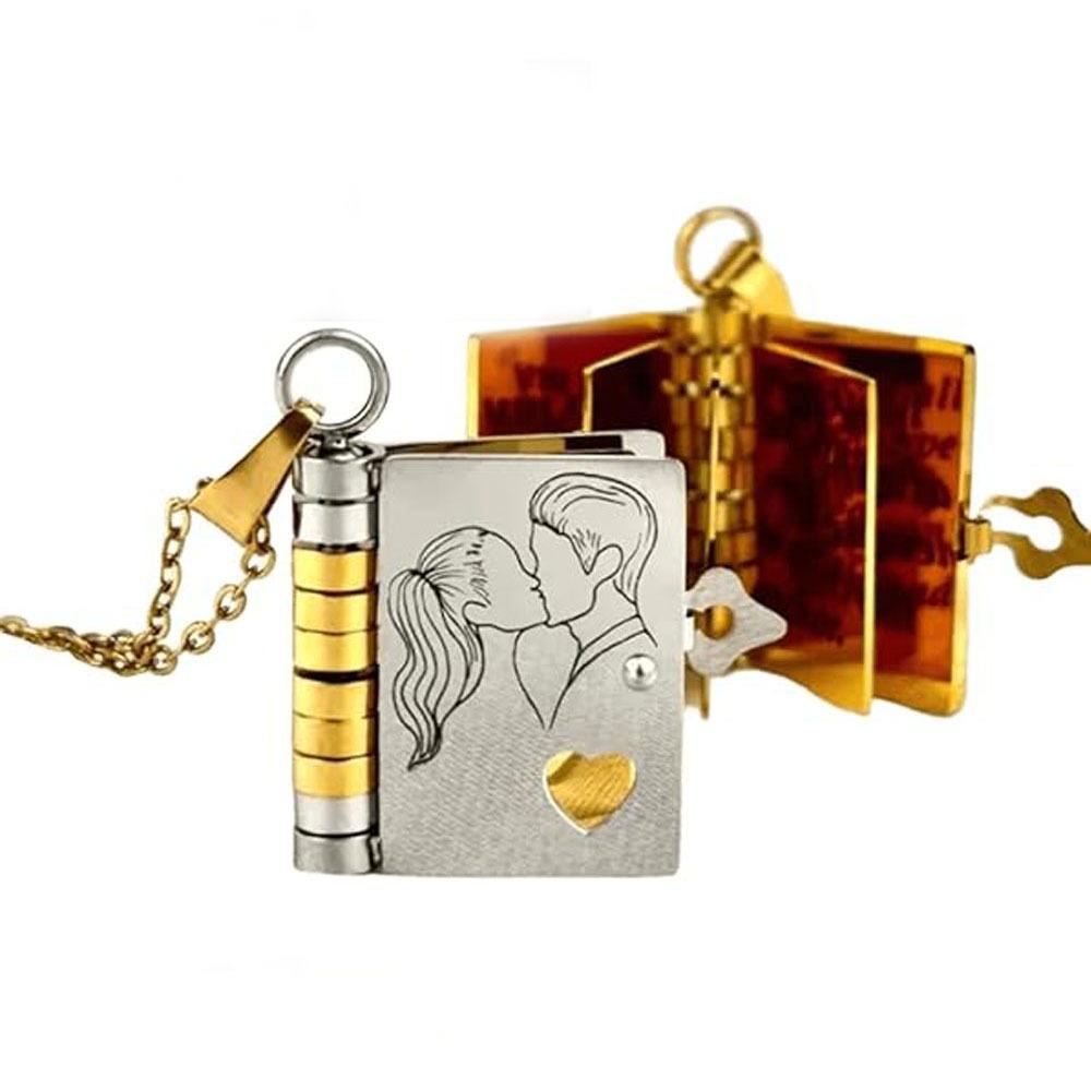 Открывающееся ожерелье-книга для дочери из нержавеющей стали золотого цвета, ожерелье-подвеска в виде мини-книги с гравированной информацией