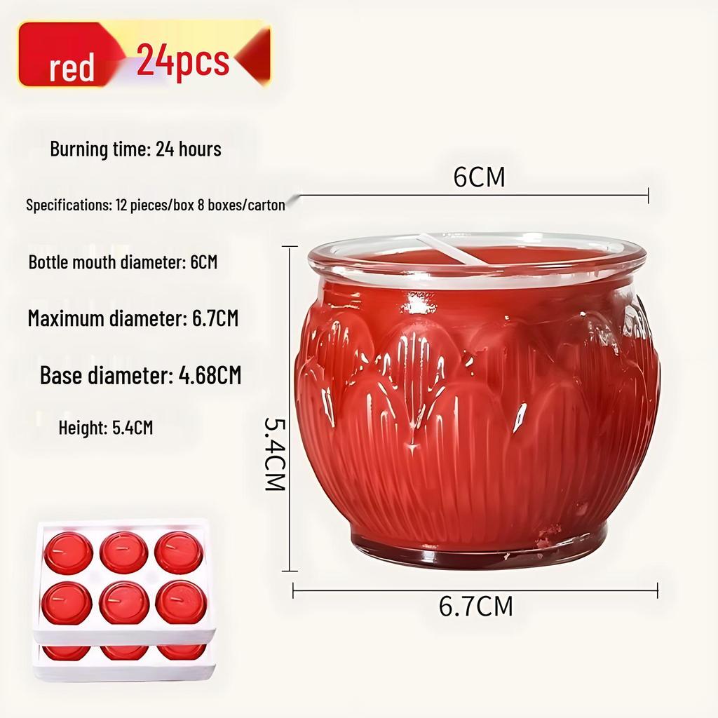 Smokeless Lotus Glass Oil Lamp - 24-Hour Ghee Candle for Buddha Offerings