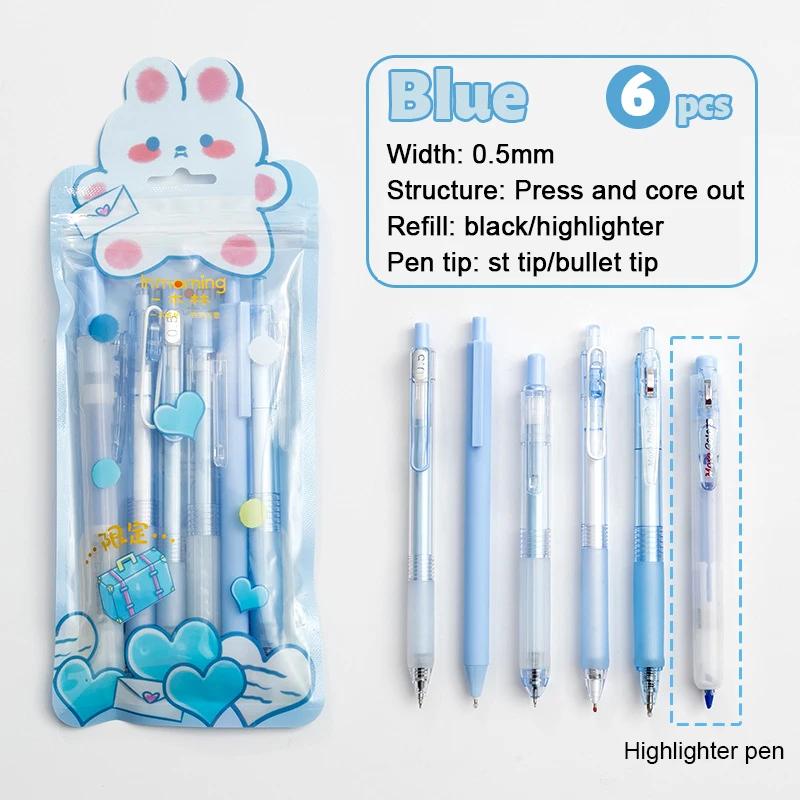 Набор из 6 гелевых ручек и ручек-маркеров, выдвижные, черные чернила, шариковая ручка 0,5 мм, школьные, студенческие, офисные канцелярские принадлежности