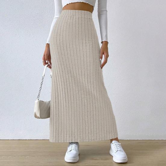 Women Maxi Ribbed Skirt Igh Waist Stretchy Rib Knit Split Slit Hem Midi Pencil Skirt Long Skirt Streetwear