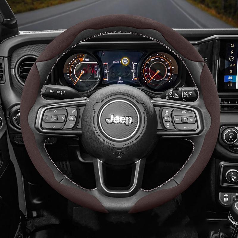 JOT2 For Jeep Suede Snap-on Steering Wheel Cover Fit Renegade Compass Wrangler Jk Jl Grand Cherokee Wk2 Accessories Wj Portachiavi