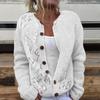 Women Sweater Cardigan Round Neck Long Sleeve 3D Flower Pattern Button Up