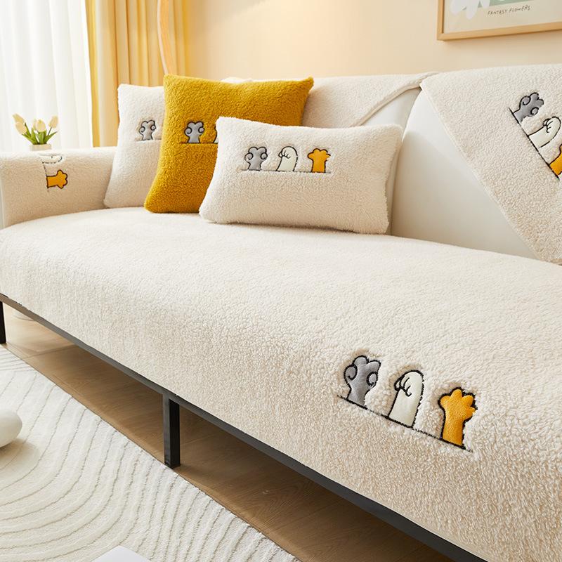 1 шт. Зимний толстый чехол для дивана из овечьей шерсти, нескользящее и не пачкающееся полотенце для сиденья, нордический светлый роскошный плюшевый чехол для дивана, подходит для домашних животных