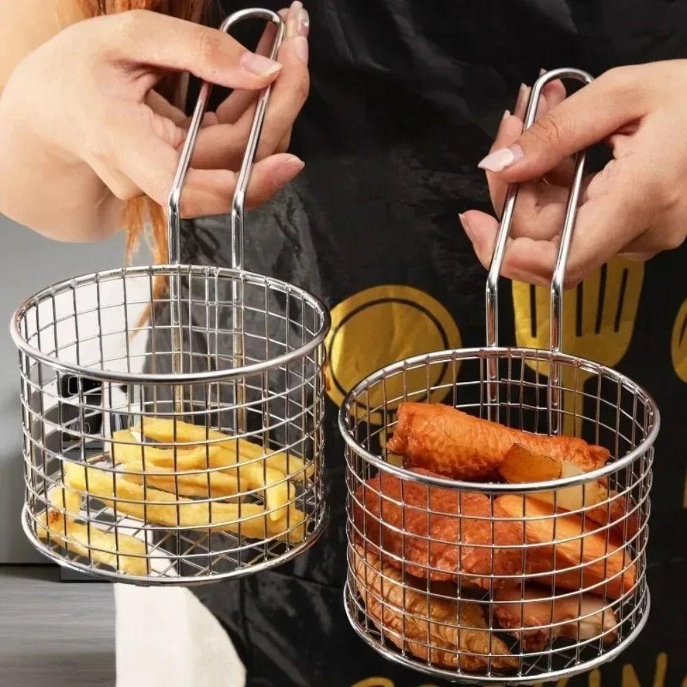 Handheld French Fry Basket Reusable Frying Basket Portable Fries Holder  Kitchen Frying Tools