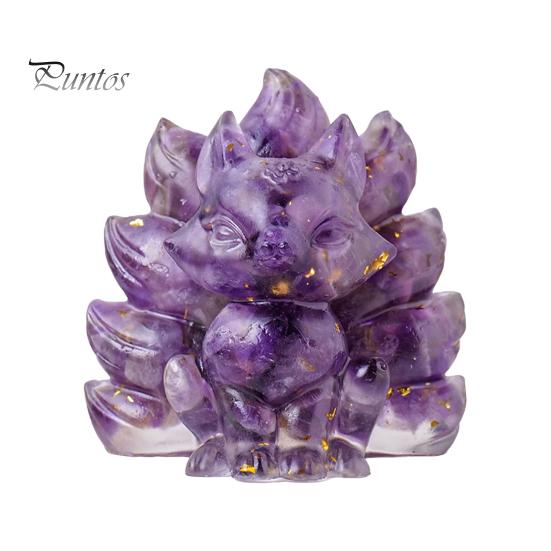 Статуэтка из натурального камня в виде девятихвостой лисы, позитивная целебная энергия, вырезанная вручную из цветного искусственного кристалла, сидящая статуя животного для домашнего офиса и рабочего стола