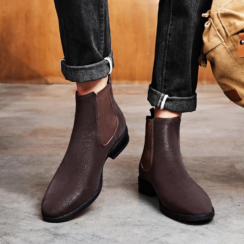 Мужские ботинки 2024 года Мужская обувь в британском стиле Износостойкие повседневные ботинки Классические высокие черные ботинки челси Мягкая теплая хлопковая обувь
