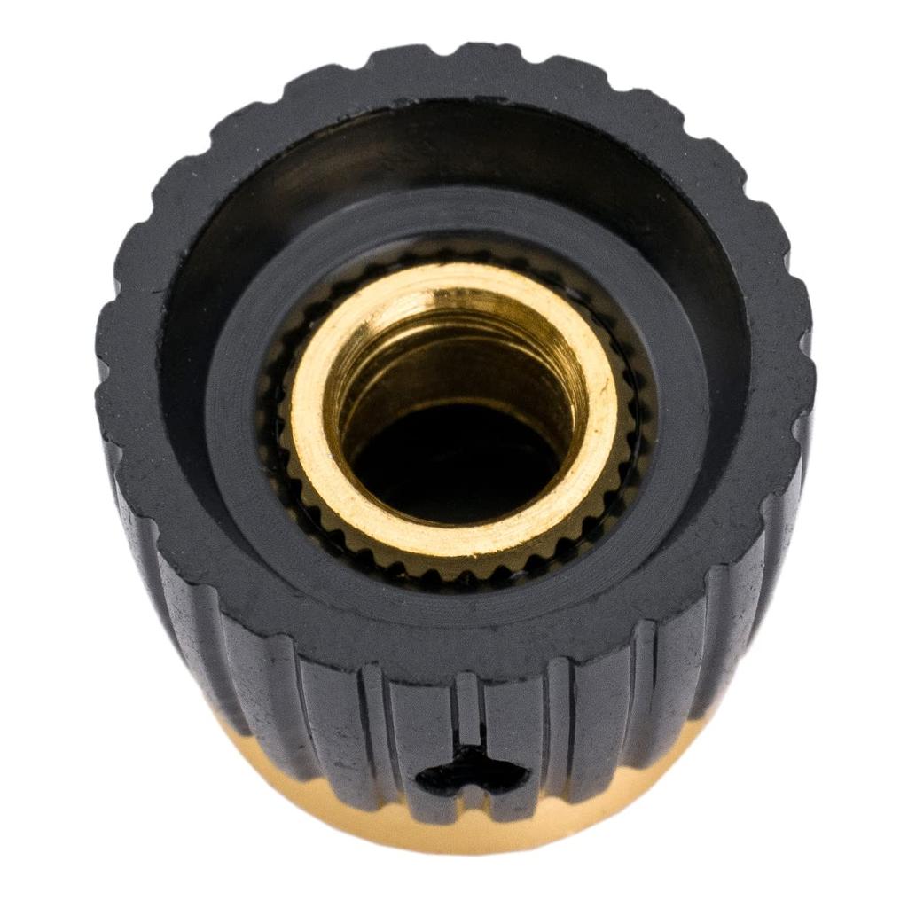 Musiclily Pro Amp Knobs, Side-Threaded Push-On Knobs for Marshall-Style Amplifiers, Black/Gold Aluminum Tops (Set of 6)