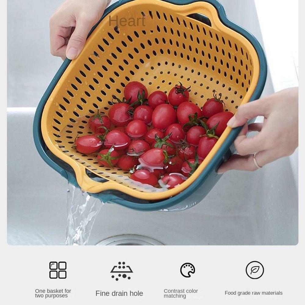 Stackable Vegetable Washing Basket Double-Layer Fruit Basin Practical Drain Basket  Kitchen