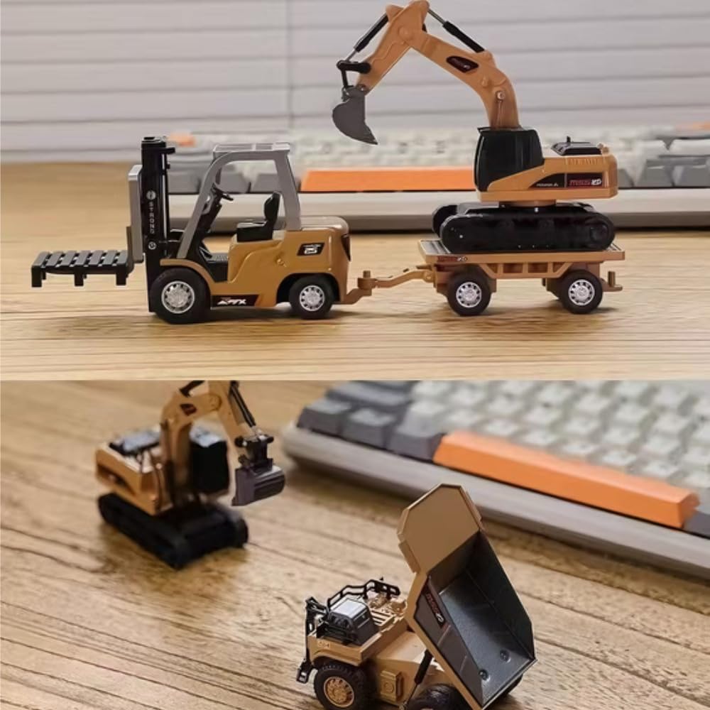 164 Scale Mini RC Forklift, 2.4G 10KMh Fully Proportional Mini RC Transport Vehicle with Controller, Cargo Hook, Forks, and Pallet (Excavator)